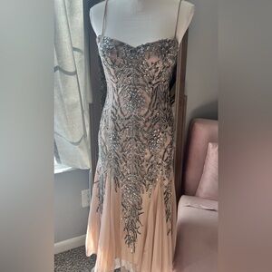 Elegant Silver Embellished Evening Gown